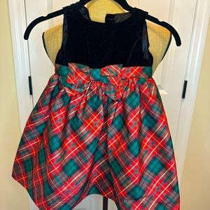 Gymboree Little Girls Velvet Plaid Christmas Holiday  Dress with Bow 2T
